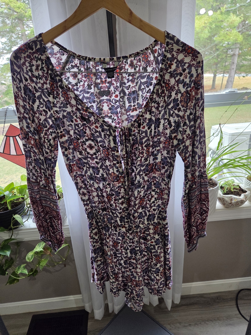 American Eagle Outfitters Cream Romper with Blue & Rust Floral Print